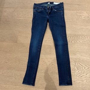 Rag and Bone. Mid rise. Ultra dark blue. Skinny jeans. Some stretch. Size 26